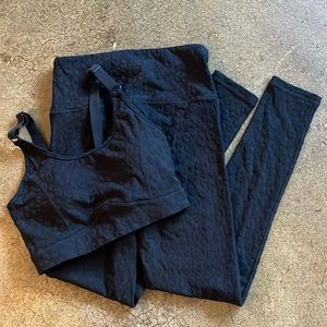 NWOT Mona B Two Piece Workout Lounge Set Embossed Leopard Matte Black Size Small